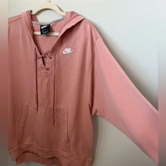 Nike Sportswear French Terry Pink Lace-Up Hoodie - Picture 5 of 6